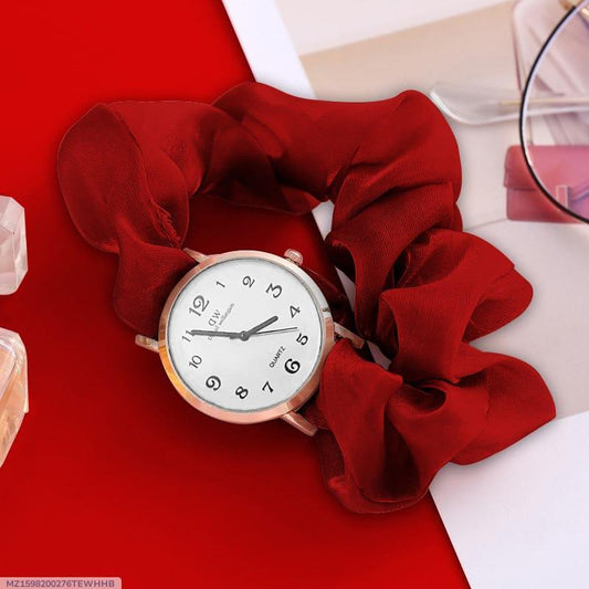 Luxury Satin Scrunchie Watch – Crimson Elegance