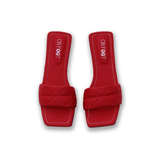 On Foot Quilted Red Flat Slippers