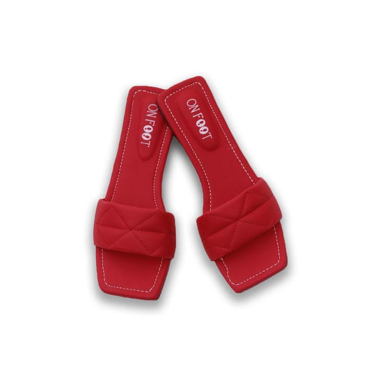 On Foot Quilted Red Flat Slippers