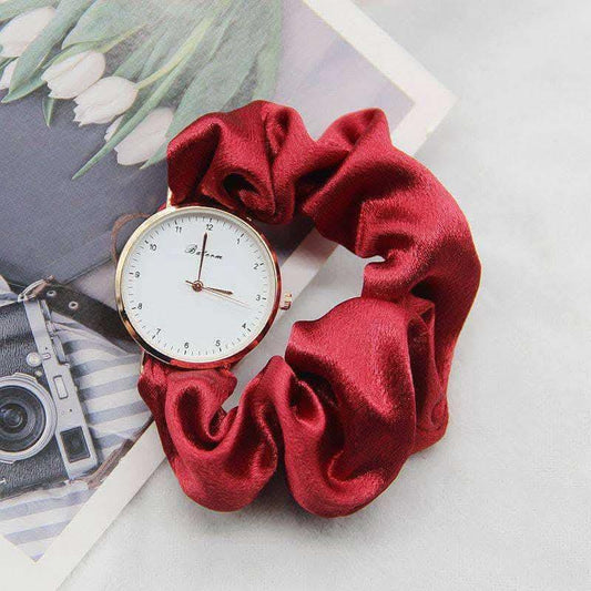 Luxury Satin Scrunchie Watch – Crimson Elegance