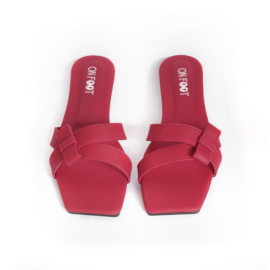 On Foot Red Bow Strap Flat Sandals