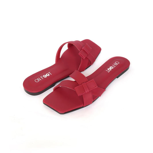 On Foot Red Bow Strap Flat Sandals