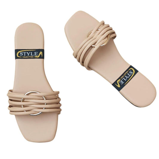 Style Collection Nude Strappy Flat Slippers